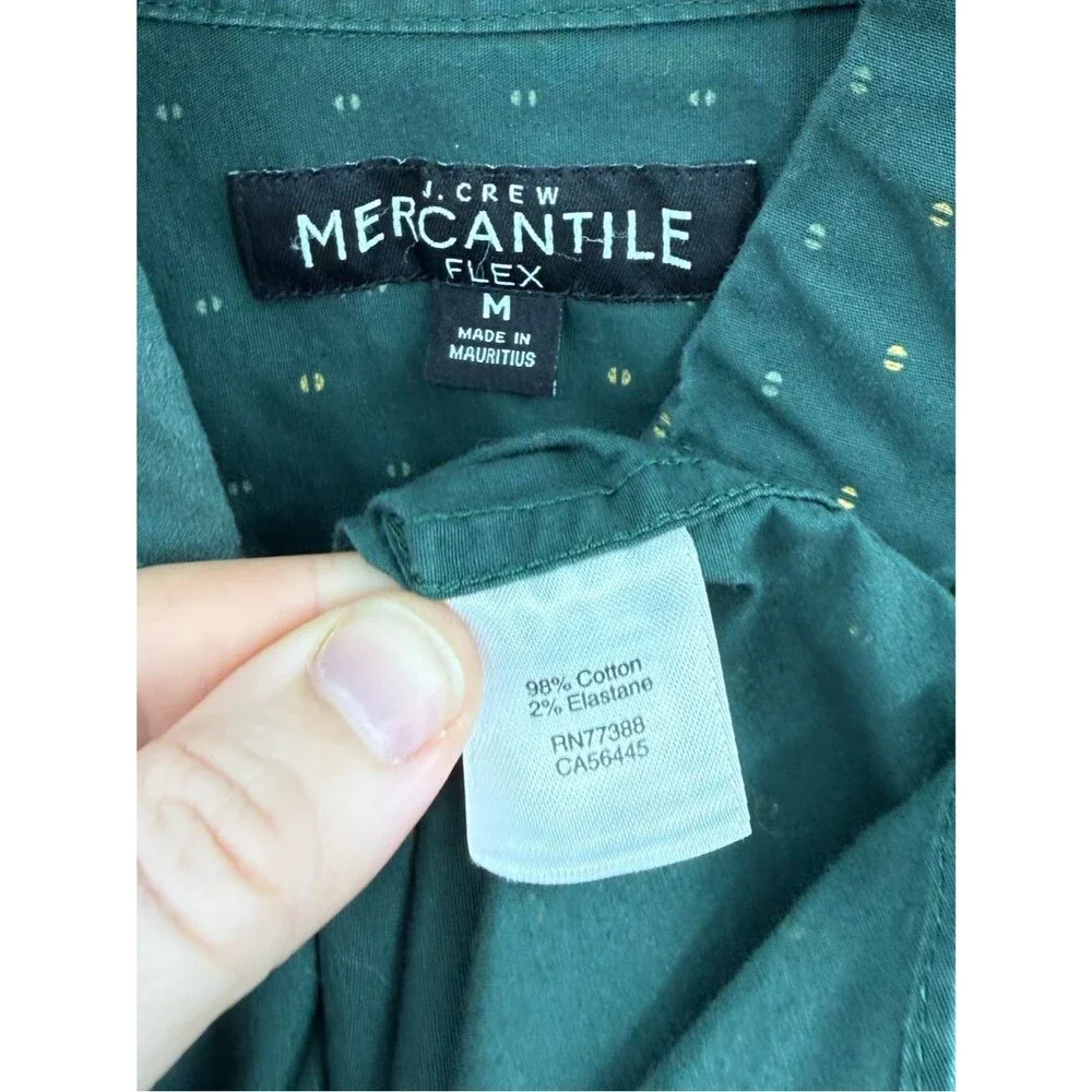 J.Crew Mercantile Flex Dot Print Button Down Shirt | Forest Green | Medium